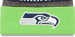 Seahawks 2016 STADIUM Lime-Navy-Grey Knit Beanie Hat by New Era - 2nd View