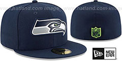 Seahawks BEVEL Navy Fitted Hat by New Era - 2nd View