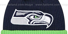 Seahawks CHILLER FILLER BEANIE Navy-Lime by New Era - 2nd View