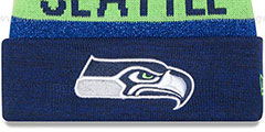 Seahawks METALLIC STRIPE Navy-Lime Knit Beanie Hat by New Era - 2nd View