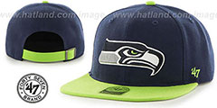 Seahawks SUPER-SHOT STRAPBACK Navy-Lime Hat by Twins 47 Brand - 2nd View