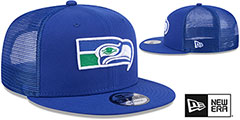 Seahawks THROWBACK TEAM-BASIC TRUCKER SNAPBACK Royal Hat by New Era - 2nd View