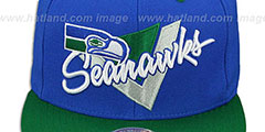 Seahawks TRIANGLE-SCRIPT SNAPBACK Royal-Green Hat by Mitchell and Ness - 2nd View