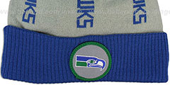 Seahawks VERTICAL WORD BEANIE Grey-Royal by Mitchell and Ness - 2nd View