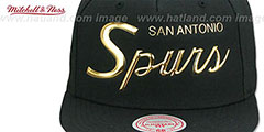 Spurs LIQUID METALLIC SCRIPT SNAPBACK Black-Gold Hat by Mitchell and Ness - 2nd View