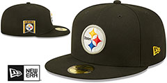 Steelers BANNER SIDE-PATCH Black Fitted Hat by New Era - 2nd View