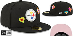 Steelers CHAIN STITCH HEARTS Black Fitted Hat by New Era - 2nd View