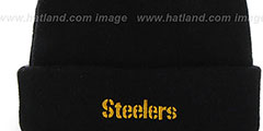 Steelers POMPOM CUFF Black Knit Beanie Hat by Twins 47 Brand - 2nd View