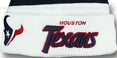 Texans CUFF-SCRIPTER White-Navy-Red Knit Beanie Hat by New Era - 2nd View