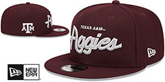 Texas A and M TEAM-SCRIPT SNAPBACK Maroon Hat by New Era - 2nd View