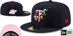 Twins LOGO BLOOM SIDE-PATCH Navy-Pink Fitted Hat by New Era - 2nd View