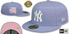 Yankees 75TH WORLD SERIES PINK-BOTTOM Lavender Fitted Hat by New Era - 2nd View