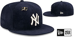 Yankees LETTERMAN PIN CORDUROY Navy Fitted Hat by New Era - 2nd View