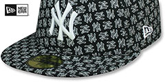 Yankees NY ALL-OVER FLOCKING Black-White Fitted Hat by New Era - 2nd View