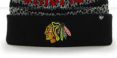 Blackhawks BEDROCK Black-Grey Knit Beanie Hat by Twins 47 Brand - 3rd View