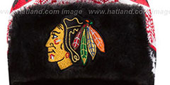 Blackhawks MOOSER TRAPPER Black-Red Knit Hat by New Era - 3rd View