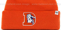 Broncos THROWBACK POMPOM CUFF Orange Knit Beanie Hat by Twins 47 Brand - 3rd View