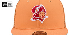 Buccaneers THROWBACK TEAM-BASIC TRUCKER SNAPBACK Orange Hat by New Era - 3rd View