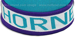 Hornets THE-BUTTON Knit Beanie Hat by Michell and Ness - 3rd View