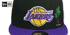 Lakers 17X PALM TREE PINK-BOTTOM Black-Purple Fitted Hat by New Era - 3rd View