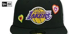 Lakers CHAIN STITCH HEARTS Black Fitted Hat by New Era - 3rd View