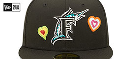 Marlins CHAIN STITCH HEARTS Black Fitted Hat by New Era - 3rd View