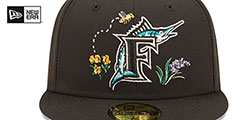 Marlins COOP FLORAL WATERCOLORS Black Fitted Hat by New Era - 3rd View