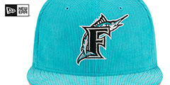 Marlins OLD SCHOOL CORDUROY SIDE-PATCH Teal Fitted Hat by New Era - 3rd View