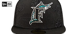 Marlins SWIRL Black Fitted Hat by New Era - 3rd View