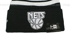 Nets BIG-SCREEN Black-White Knit Beanie Hat by New Era - 3rd View