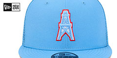 Oilers THROWBACK TEAM-BASIC TRUCKER SNAPBACK Sky Hat by New Era - 3rd View