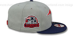 Patriots 4-TIME CHAMPS SNAPBACK Grey-Navy Hat by New Era - 3rd View