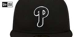 Phillies BATTING PRACTICE TRUCKER Black-White Fitted Hat by New Era - 3rd View