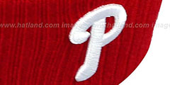 Phillies ARCHED-RIBBED Red Knit Beanie Hat by New Era - 3rd View