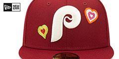 Phillies CHAIN STITCH HEARTS Burgundy Fitted Hat by New Era - 3rd View