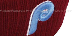 Phillies COOP ARCHED-RIBBED Burgundy Knit Beanie Hat by New Era - 3rd View