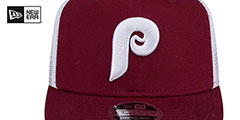 Phillies COOPERSTOWN TRUCKER STRETCH-SNAP Burgundy-White Hat by New Era - 3rd View