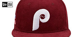 Phillies OLD SCHOOL CORDUROY SIDE-PATCH Burgundy Fitted Hat by New Era - 3rd View