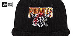 Pirates OLD SCHOOL CORDUROY SIDE-PATCH Black Fitted Hat by New Era - 3rd View