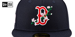 Red Sox LOGO BLOOM SIDE-PATCH Navy-Pink Fitted Hat by New Era - 3rd View