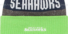 Seahawks 2016 STADIUM Lime-Navy-Grey Knit Beanie Hat by New Era - 3rd View