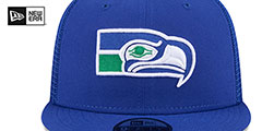 Seahawks THROWBACK TEAM-BASIC TRUCKER SNAPBACK Royal Hat by New Era - 3rd View