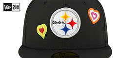 Steelers CHAIN STITCH HEARTS Black Fitted Hat by New Era - 3rd View