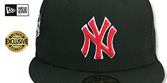 Yankees 2000 WS MESH-BACK SIDE-PATCH Black-Red Fitted Hat by New Era - 3rd View