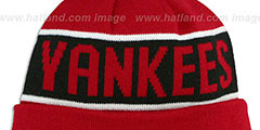 Yankees THE-COACH Red-Black Knit Beanie Hat by New Era - 3rd View