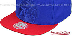 76ers CROPPED SATIN SNAPBACK Royal-Red Adjustable Hat by Mitchell and Ness - 4th View