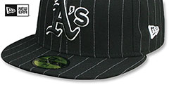 Athletics PINSTRIPE Black-White Fitted Hat by New Era - 4th View