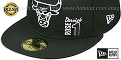 Bulls DERRICK ROSE 1 Black-White Fitted Hat by New Era - 4th View