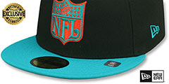 Dolphins THROWBACK NFL SHIELD-BASIC Black-Aqua Fitted Hat by New Era - 4th View