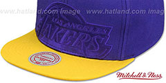 Lakers CROPPED SATIN SNAPBACK Purple-Gold Adjustable Hat by Mitchell and Ness - 4th View